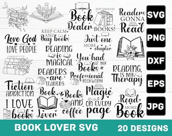 Book Lover SVG Bundle: 20 Reading Designs (Digital Download