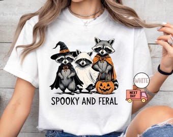 Retro Spooky And Feral Raccoon Png, Halloween Raccoon Png, Creepy Cute Raccoon Ghost Png, Feral Girl Shirt Design, Halloween Mama Shirt Png
