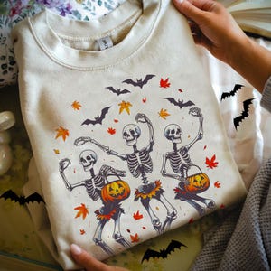 Comfort Colors® Dancing Skeleton Shirt, Halloween Shirt, Pumpkin Shirt, Retro Halloween tShirt Trendy