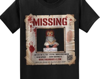 Annabelle Missing Tee - Funny and Scary shirts for Halloween and horror fans, searching Annabelle dolls
