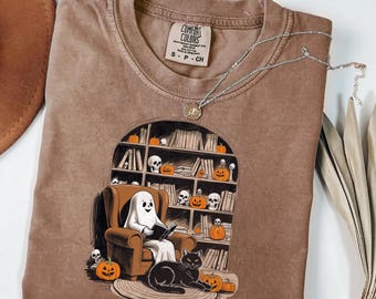 Comfort Colors® Ghost Reading Books Sweatshirt, Librarian Ghost Cute, Halloween Teacher Sweatshirt, Halloween Shirt, Teacher Gift For Her