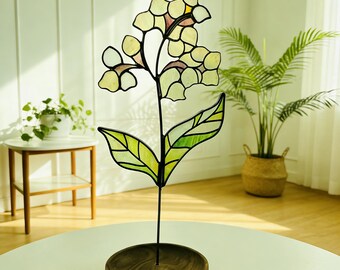 Handcrafted Stained Glass Lily of the Valley, May Birth Flower Decor