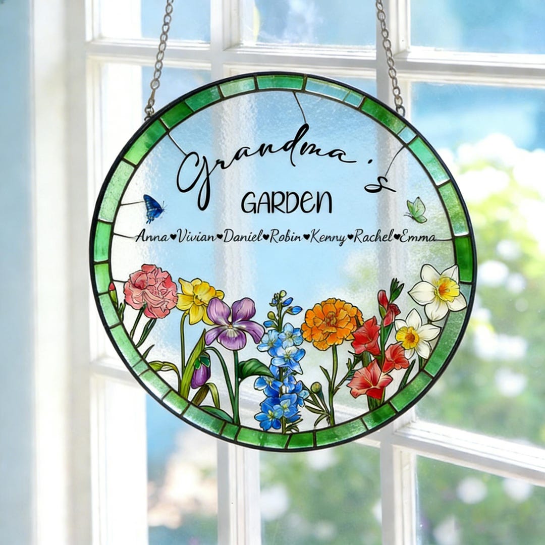 Personalized Grandma's Garden Stained Glass Suncatcher - Custom ...