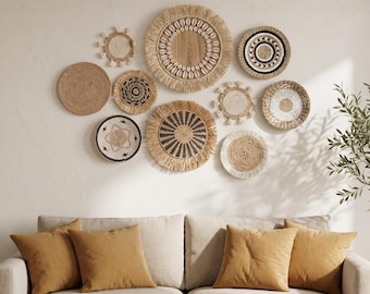 Gewebter Wandkorb-Dekor Boho-Wandkunst für Wohnzimmer, natürlicher strukturierter Hauptakzent, Housewarminggeschenk