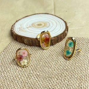 Anello con fiore di nascita personalizzato - Anello con fiore secco - Anello ovale unico con fiore - Regalo per lei - Regalo per la mamma - Anelli da donna - Regalo di Natale