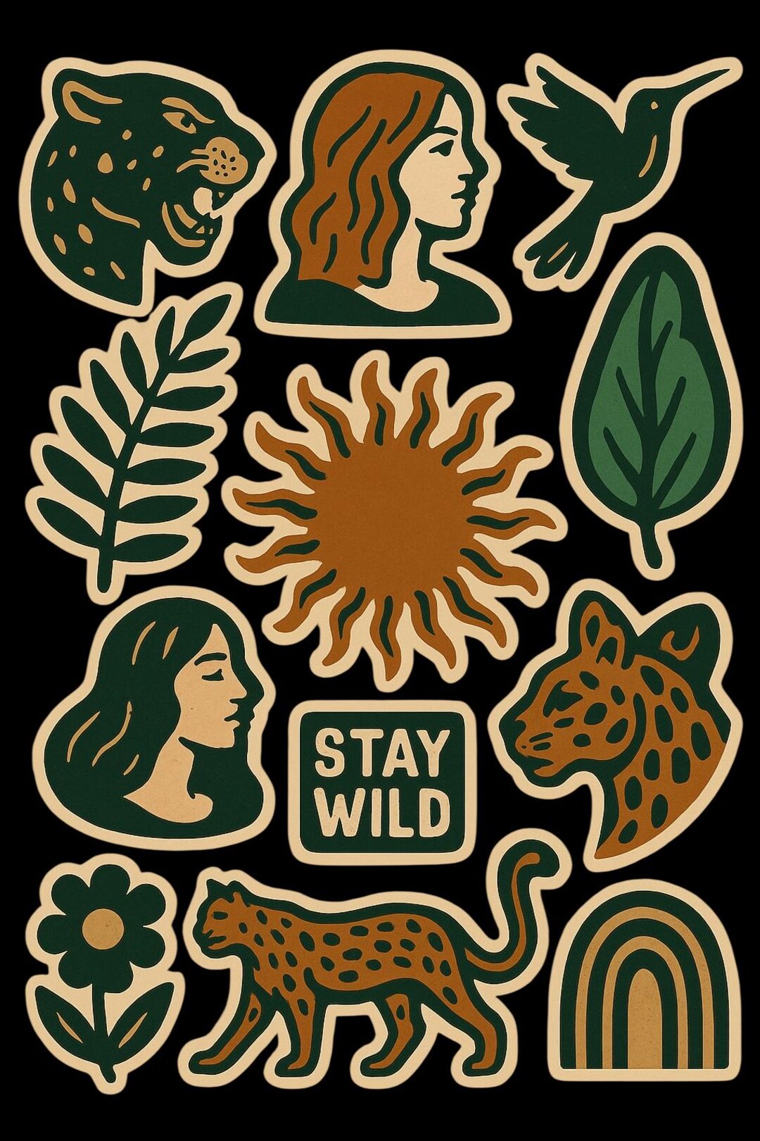 Wild Sticker Stay Wild Jungle Boho Sticker Pack | 12 Retro Botanical Stickers ...