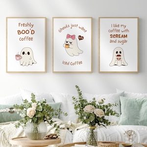 Halloween Coffee Bar Wall Art Printable – Spooky Cute Ghost Kitchen Decor | Fall Coffee Station Digital Download | Halloween Wall Art Print