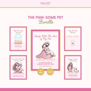 The Paw-Some Pet Bundle, Pet Coloring Book, Pet Loss Journal, Pet Loss Ebook, Pet Care Planner, Puppy Training Ebook, Pet Canva Bundle