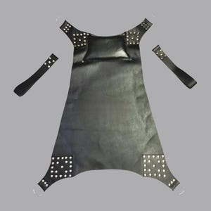 Black Leather Bondage Swing Sling – Stud Accented, Adjustable Stirrups, D-Ring Suspension