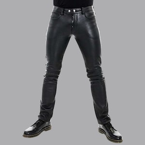 Men’s Genuine Sheep Skin Leather Pants – Slim-Fit, Zipper Fly, Belt Loops, genuine leather jeans, custom-fit leather pants
