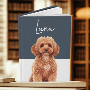 Custom Pet Photo Hardcover Journal with Name, Personalized Dog Cat Portrait Notebook, Pet Memorial Gift, Lined Matte Journal for Writers