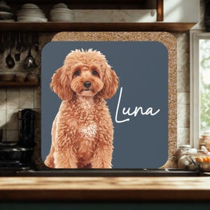 Personalized Dog Photo Cork Coaster with Name, Custom Pet Drink Coaster Round or Square, Glossy Finish Gift for Dog Lovers and Owners