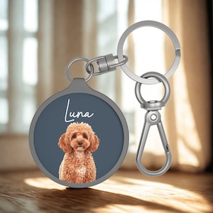 Custom Pet Photo Keyring, Personalized Dog Keychain Tag with Name, Custom Cat Portrait Key Fob, Pet Memorial Gift for Animal Lovers