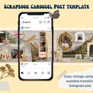 Modelo de carrossel de scrapbook para Instagram – Postagem de colagem estética – Download digital editável do Canva