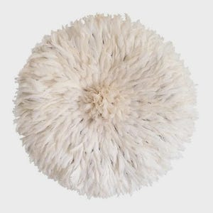 Handwoven White 90cm Juju Hat - Authentic Bamboo Feather Art - Bohemian Wall Decor