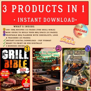 BBQ Bundle | 100+ Recipes, Grill Planner e Outdoor Guide | Digital Download | BBQ Journal & Setup Tips | Instant PDF Files