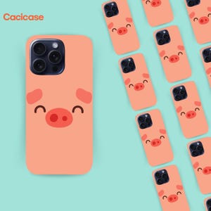 Funda minimalista de cerdo sonriente: diseño bonito y único para iPhone 16, 15, 14, 13, 12, 11, 8, 7, XR, XS, X Pro Max Plus