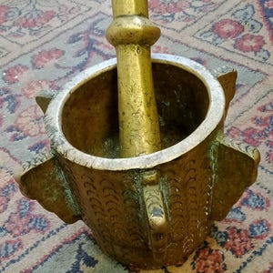 Jewish North African Diaspora Judaica | Over 300 Year Old Brass Mortar & Pestle/ Ritual Shechita Object -- Museum Worthy Quality and History