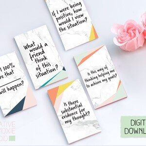 Cartões desafiadores de pensamento - Desafie pensamentos negativos - Cartões de saúde mental, cartões de autocuidado - Cartões de afirmação positiva feminina