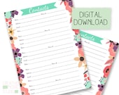 Contact List Printable , Address Book Printable, Address Log Printable, Contacts Page Printable, Floral, Letter Size PDF, Instant Download