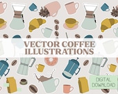 Coffee Illustration - Coffee Clipart - Coffee Vector - Coffee Illustration - Bundle of coffee elements and coffee accessories vector