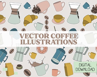 Imágenes prediseñadas de café – Paquete de accesorios de café vectoriales (descarga digital)