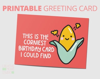 Tarjeta de cumpleaños divertida con maíz: juego de palabras cursi imprimible (PDF)