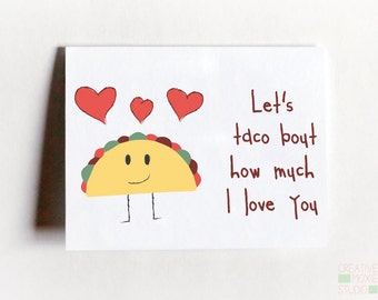 Tarjeta de aniversario divertida: ¡Hablemos de amor con un toque de taco! Regalo para amantes de la comida.