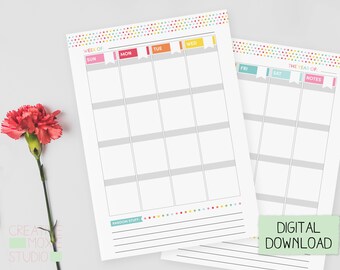 Weekly Schedule - Printable Weekly Calendar - Print at Home Diary Calendar Page – One Week Organizer Journal – On Demand Planner