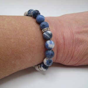 Blue, White & Gray Gemstone Beaded Bracelet / Gemstone Jewelry / OOAK Gemstone Bracelet image 3