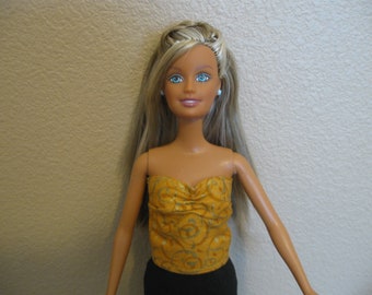 Handmade Barbie or other 11 1/2" & 12" Doll Clothes  / Barbie Gold Lined Sleeveless Top / Doll Clothes