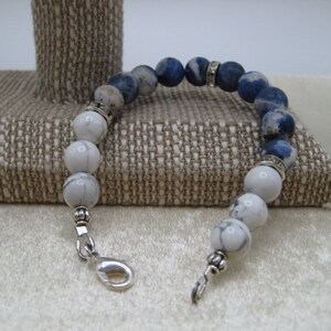 Blue, White & Gray Gemstone Beaded Bracelet / Gemstone Jewelry / OOAK Gemstone Bracelet image 5