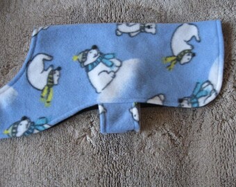 Polar Bear Themed Fleece Dog Coat / 15" back / Flannel lined