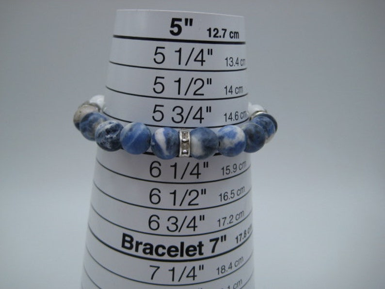 Blue, White & Gray Gemstone Beaded Bracelet / Gemstone Jewelry / OOAK Gemstone Bracelet image 4