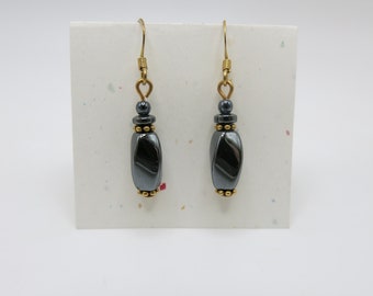 Handcrafted Black Earrings with gold earwires & findings