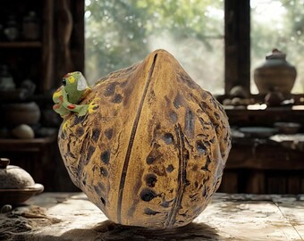 handmade Frogs Simulation Walnut Figurine tea pet,unique ceramic sculpture,decor,clay teapet,unglazed ceramic,tea-aged patina,Greative gift
