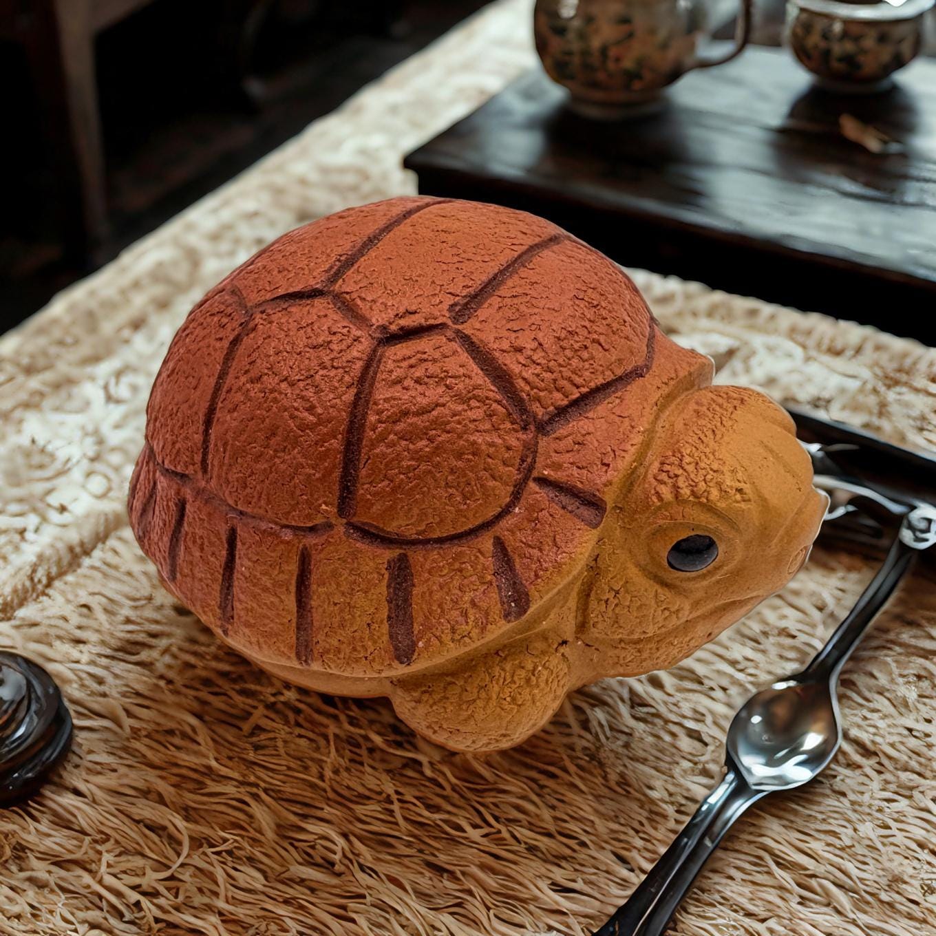 handmade golden Turtle tea pet,unique ceramic sculpture,nature-inspired decor,natural clay teapet,unglazed ceramic,tea-aged patina,gift