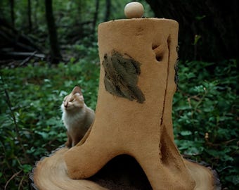handmade Simulated tree stump Figurine tea pet,unique ceramic sculpture,decor,clay teapet,unglazed ceramic,tea-aged patina,Greative gift