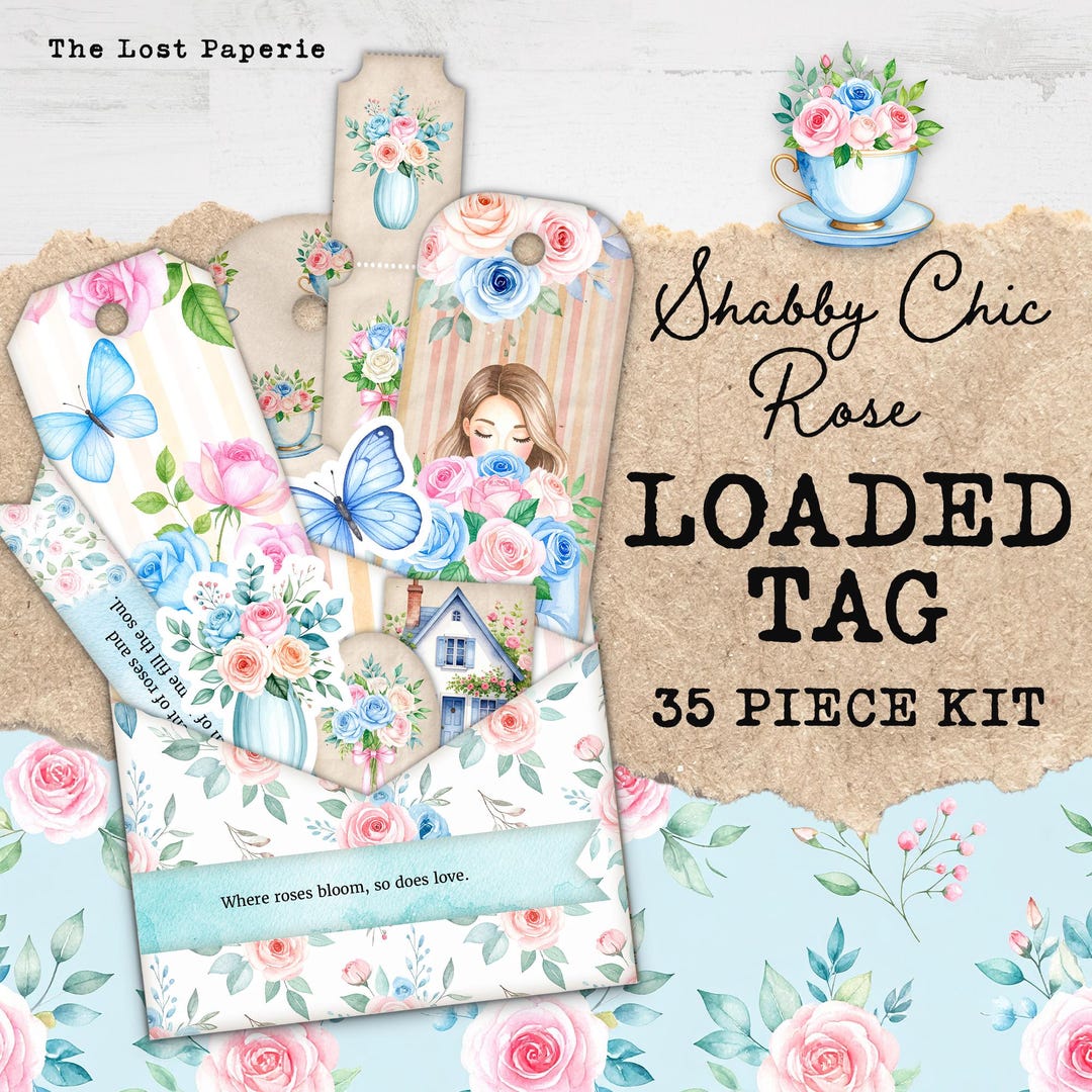 Shabby Chic Rose Junk Journal Tag Kit | Loaded Tag Printable ...