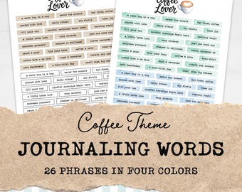 Kaffee Junk Journal Wörter | Kaffee Sprüche | Kaffee Ephemera | Kaffeeliebhaber Vintage Papier Zitate Gefühle | Sammelalbum Papercraft
