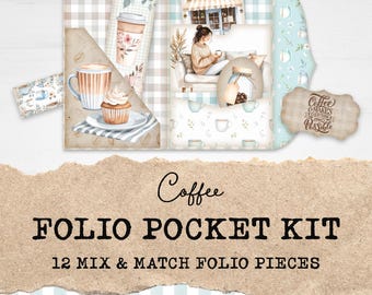 Coffee Junk Journal Folio Kit | 12 Coffee Journal Printables, Cards, Ephemera, Paper Craft | Pastel Watercolor Vintage Cafe Junk Journal Kit