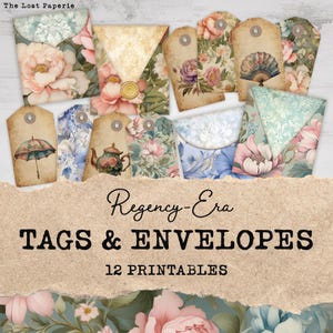 Etiquetas y minisobres de diario basura de la época de la Regencia / Álbum de recortes, suministros para manualidades de papel / Efímera imprimible de diario basura vintage