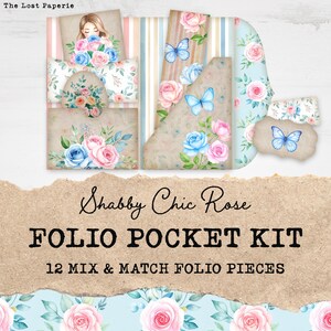Shabby Chic Rose Junk Journal Folio Kit | 12 Rose Journal Printables, Cards, Ephemera, Paper Craft | Romantic Roses Vintage Junk Journal Kit