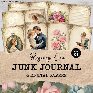 Pagine di diario di scarto stampabili dell'era Regency Vol. 1 / Carta per scrapbooking, carta artigianale, carta floreale romantica, carta digitale antica, diario di scarto vintage