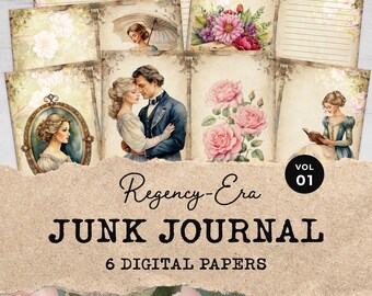 Printable Regency Era Junk Journal Pages Vol 1 | Scrapbook Paper, Paper Craft, Romantic Floral, Antique Digital Paper, Vintage Junk Journal