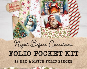 Night Before Christmas Junk Journal Folio Kit | 12 Christmas Journal Printables, Cards, Ephemera, Paper Craft | Vintage Junk Journal Kit