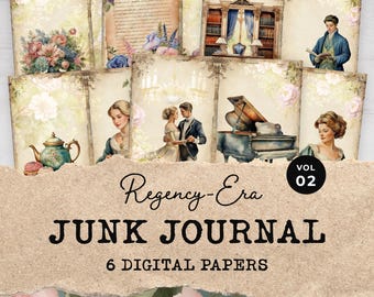 Pagine di diario di scarto dell'era Regency stampabili Vol. 2 / Diario di scarto vintage di Jane Austen, pagine per scrapbooking, lavori di carta, carta digitale antica