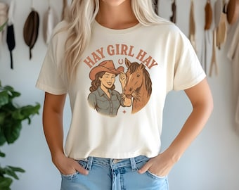 Camiseta vaquera divertida con caballo: camiseta de rodeo occidental de Hay Girl