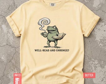 Camiseta "Bien leído y desquiciado", camiseta de rana intelectual, camiseta de profesor de inglés sarcástico