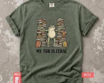 Camiseta "My TBR Is Feral", camiseta de rana lectora, regalo divertido para bibliotecarios.